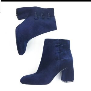 Nine West Navy Blue Velvet Ankle Boots